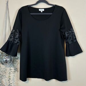 XL Black Blouse with Flared lace Sleeves